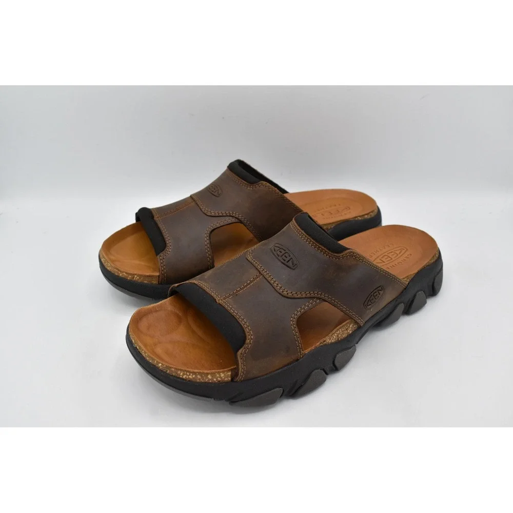 Keen Mens Size 8.5 Daytona II Bison Brown Black Leather Slides Sandals Shoes